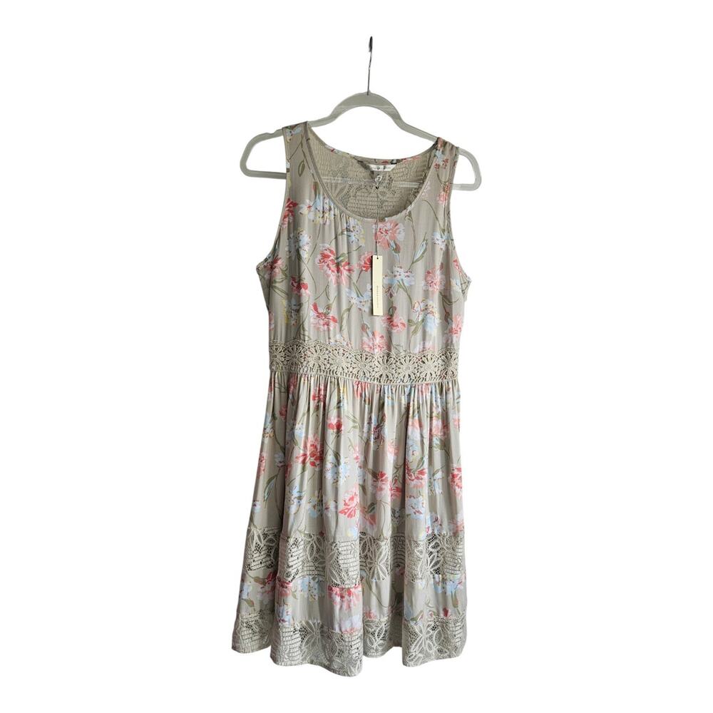 Lauren Conrad NWT Dress SZ 10 Sleeveless Floral Lace Scoop Neck Lined Beige/Pink